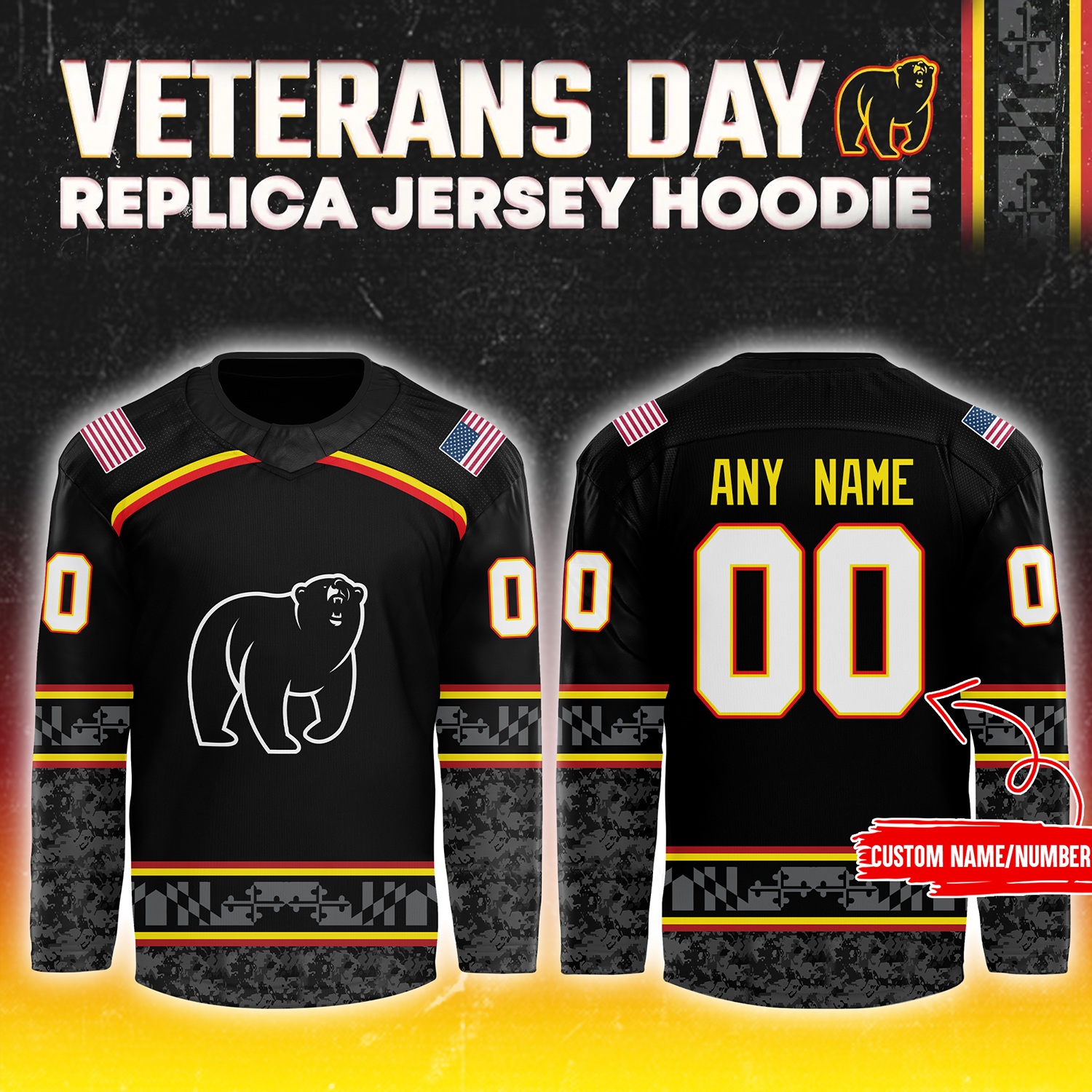 Maryland Black Bears x Veterans Day & Military Appreciation Jerseys - Famjoys Maryland Black Bears x Veterans Day & Military Appreciation Jerseys - Famjoys