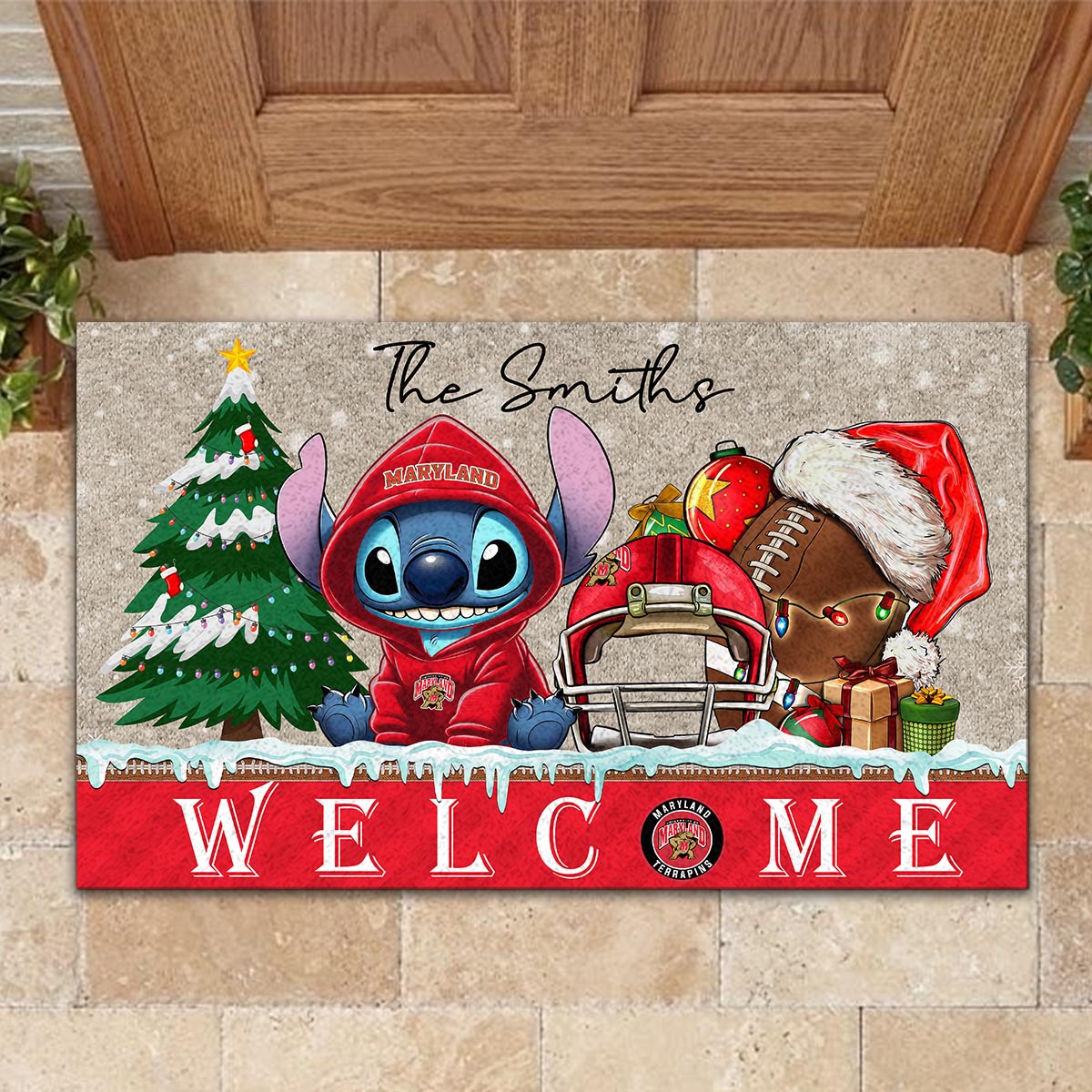 Maryland Terrapins Cute Stitch Christmas Doormat - Famjoys Maryland Terrapins Cute Stitch Christmas Doormat - Famjoys