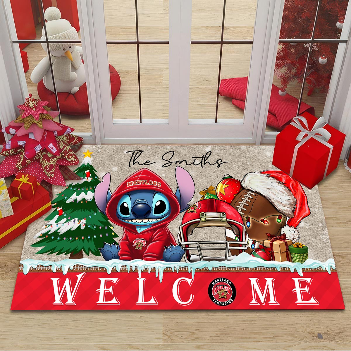 Maryland Terrapins Cute Stitch Christmas Doormat - Famjoys Maryland Terrapins Cute Stitch Christmas Doormat - Famjoys