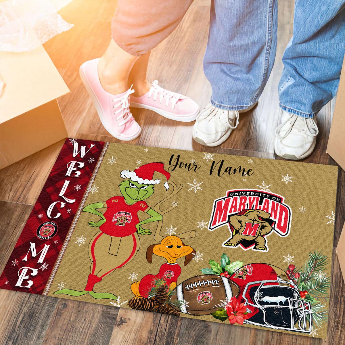 Maryland Terrapins Grinch Christmas Welcome Football Doormat - Famjoys Maryland Terrapins Grinch Christmas Welcome Football Doormat - Famjoys
