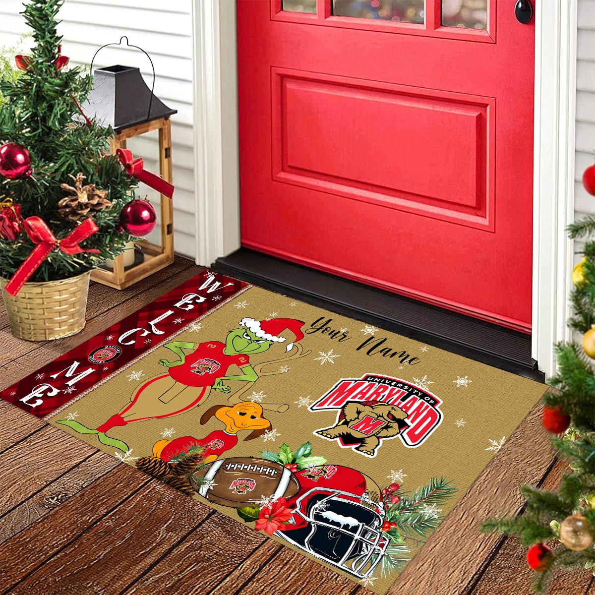 Maryland Terrapins Grinch Christmas Welcome Football Doormat - Famjoys Maryland Terrapins Grinch Christmas Welcome Football Doormat - Famjoys