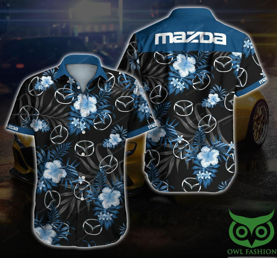 Mazda Car Blue Floral Black Hawaiian Shirt - Famjoys Mazda Car Blue Floral Black Hawaiian Shirt - Famjoys