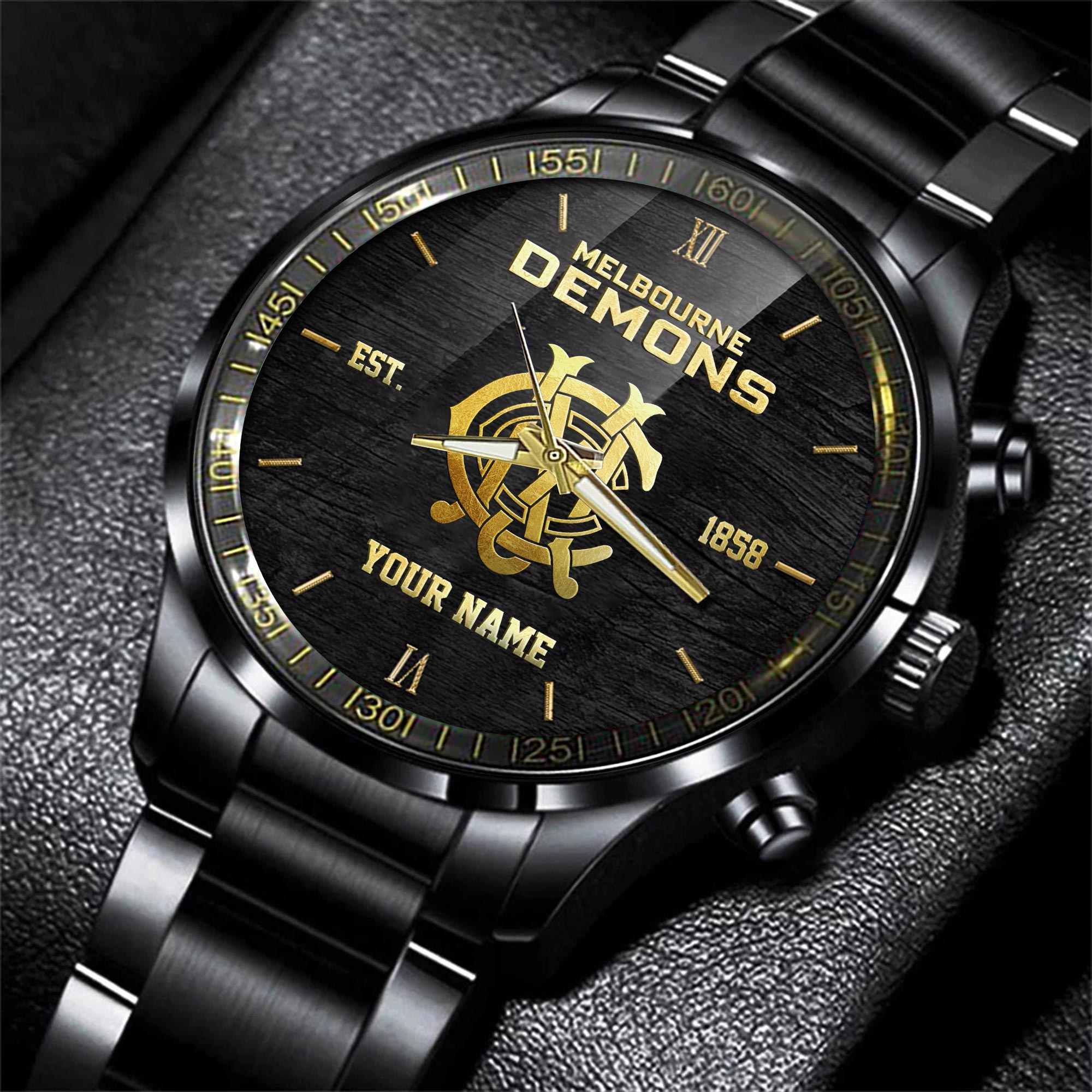 Melbourne Demons Black Fashion Watch Custom Your Name - Famjoys Melbourne Demons Black Fashion Watch Custom Your Name - Famjoys