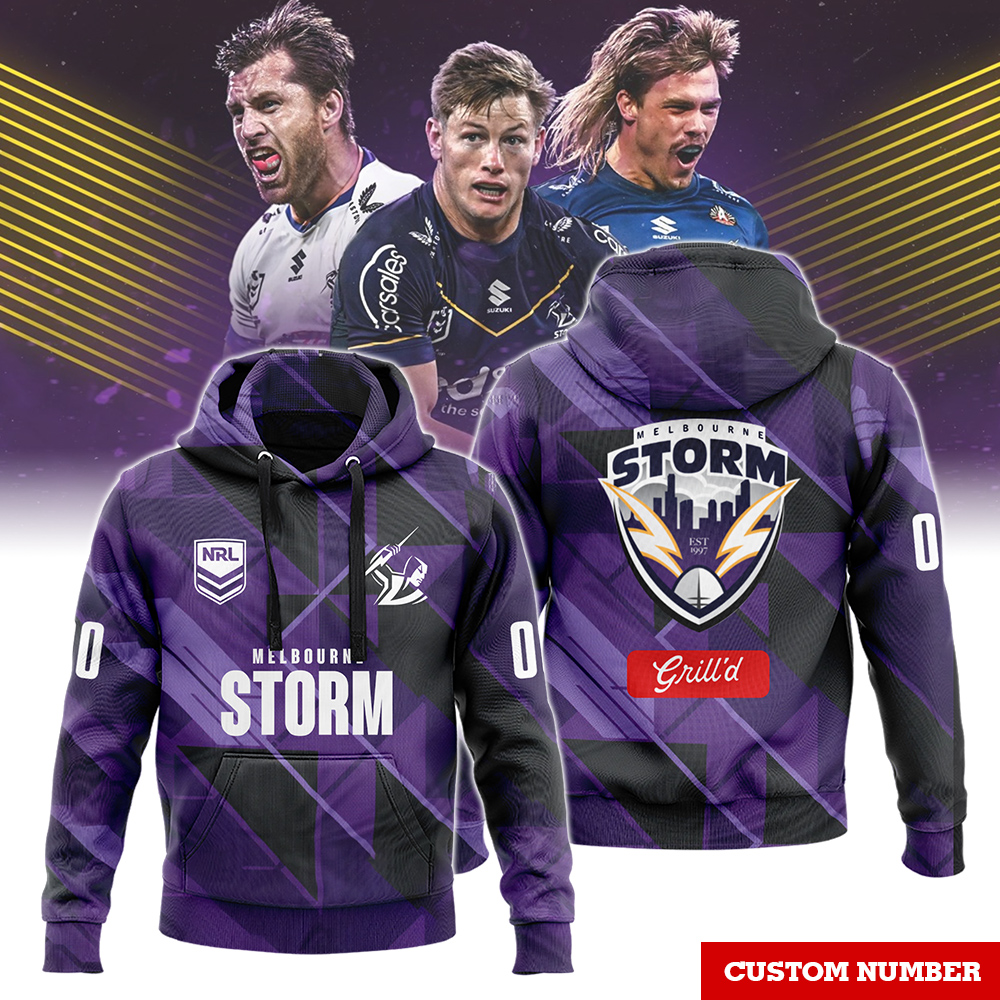 Melbourne Storm Black and Purple Hoodie Limited Custom Number - Famjoys Melbourne Storm Black and Purple Hoodie Limited Custom Number - Famjoys