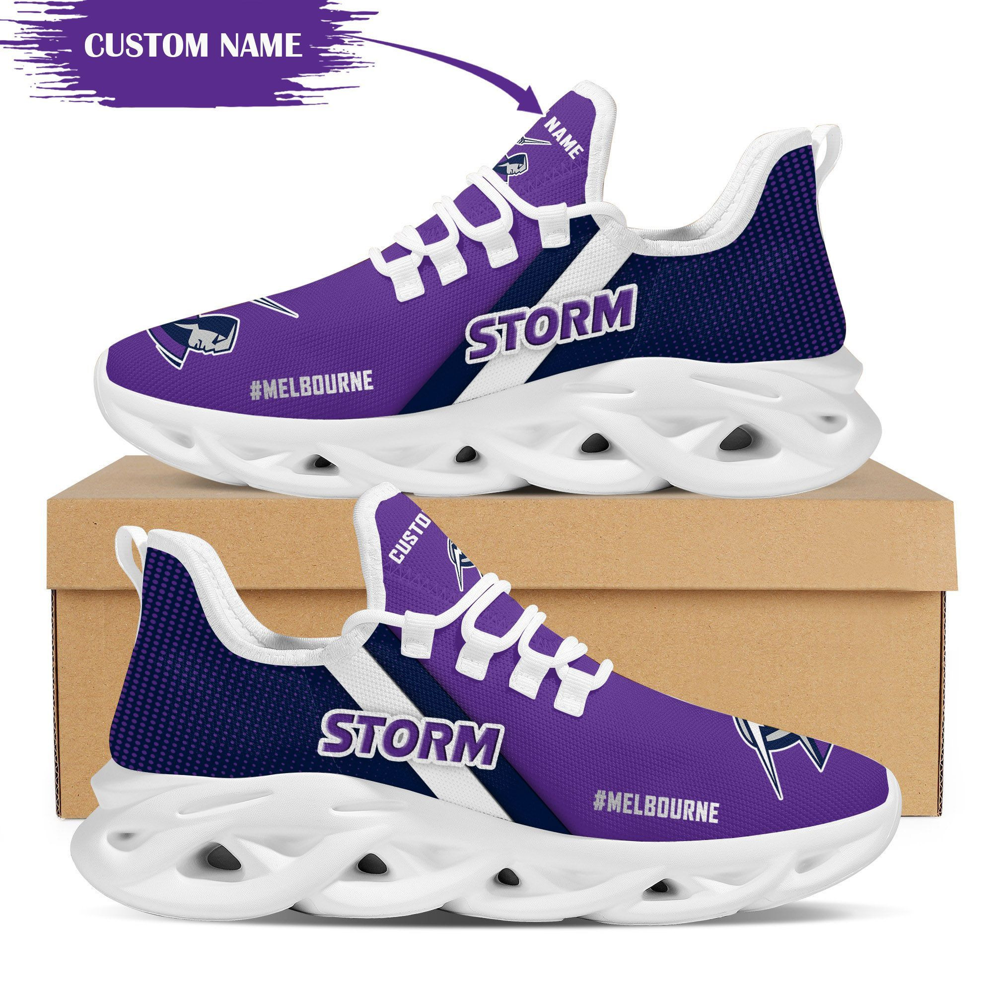 Melbourne Storm Custom Personalized Max Soul Sneakers Shoes - Famjoys Melbourne Storm Custom Personalized Max Soul Sneakers Shoes - Famjoys