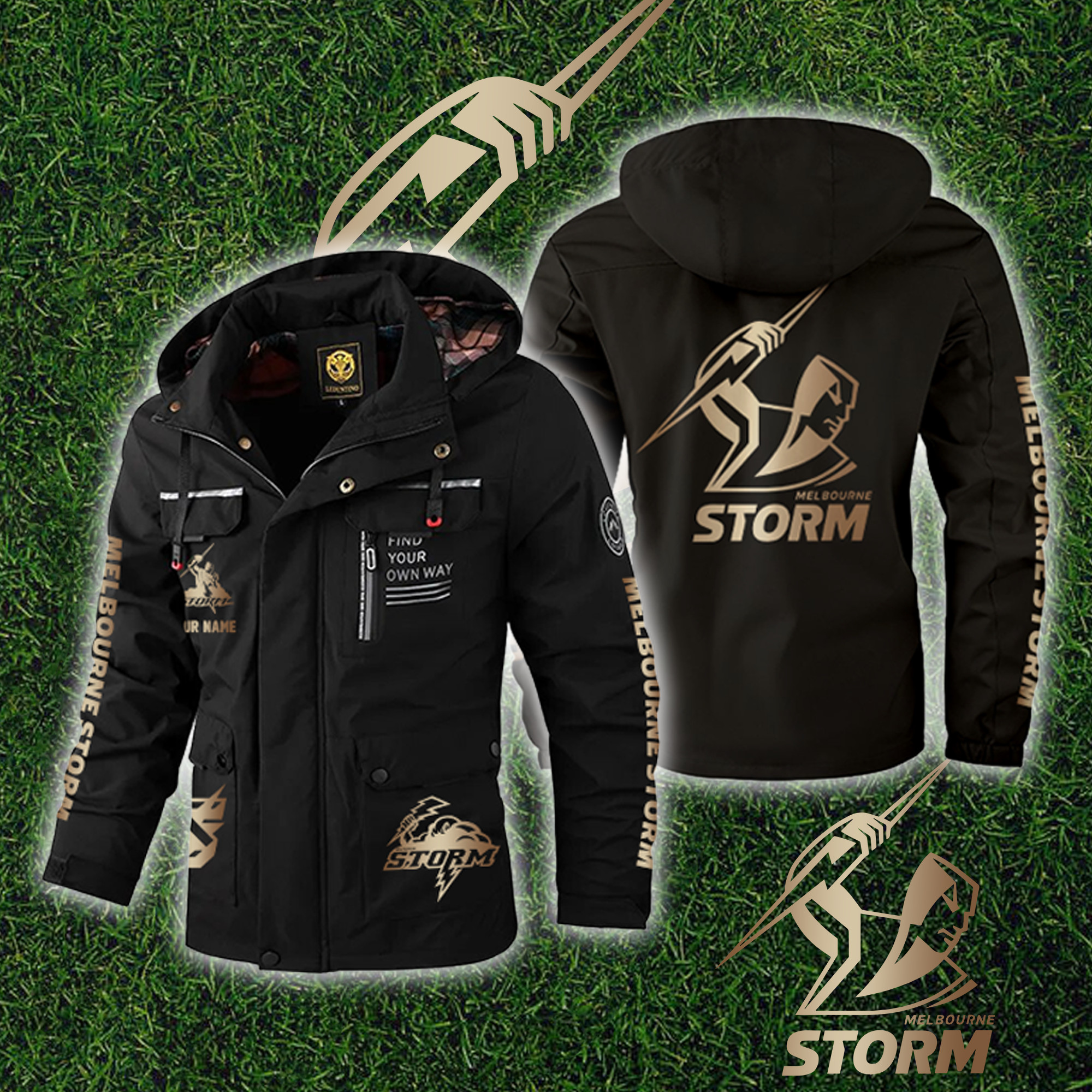 Melbourne Storm Personalized Golden Windbreaker Outdoor Jacket Edition - Famjoys Melbourne Storm Personalized Golden Windbreaker Outdoor Jacket Edition - Famjoys