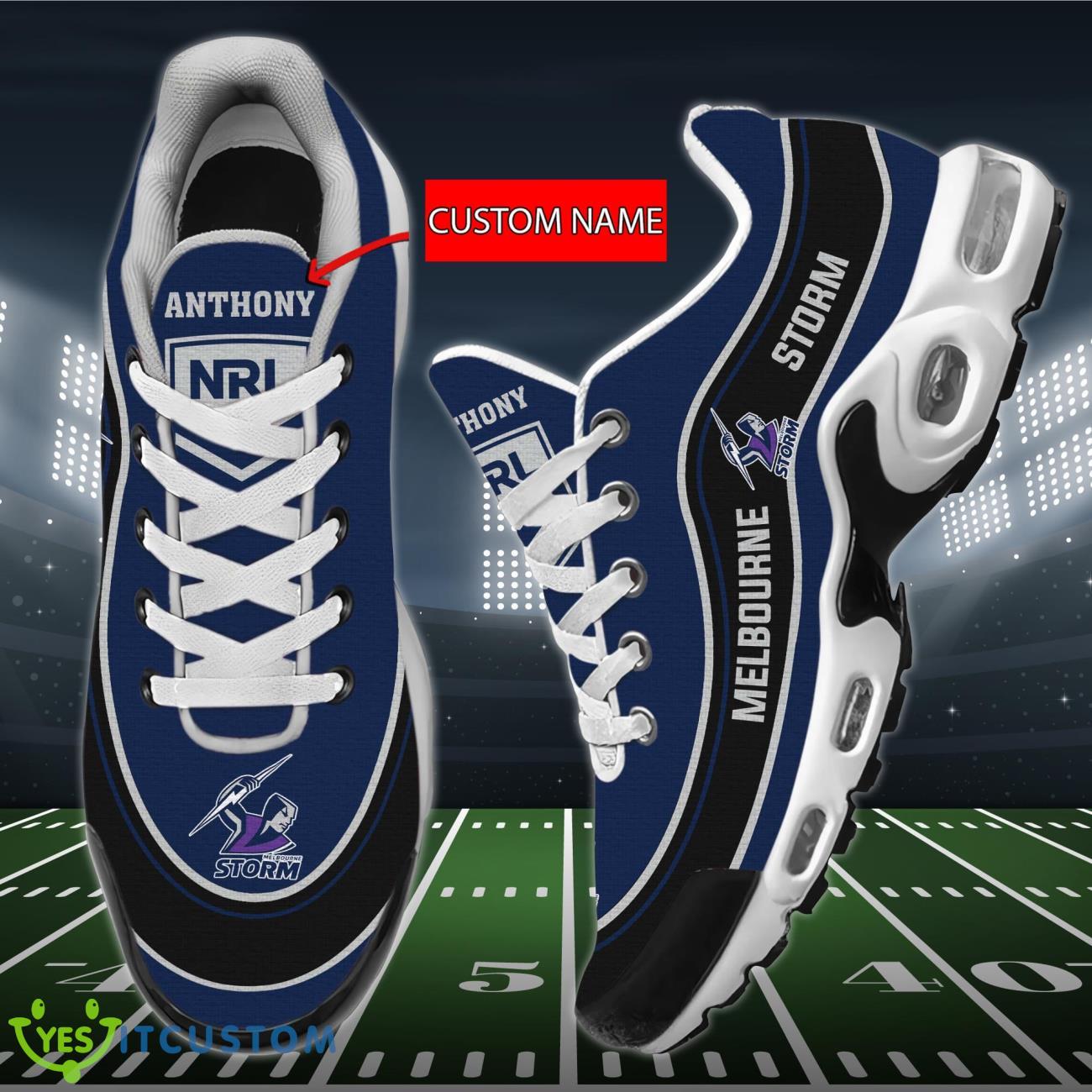 Melbourne Storm Personalized Name Air Cushion Sports Shoes Sneaker KLTNS220343 - Famjoys Melbourne Storm Personalized Name Air Cushion Sports Shoes Sneaker KLTNS220343 - Famjoys