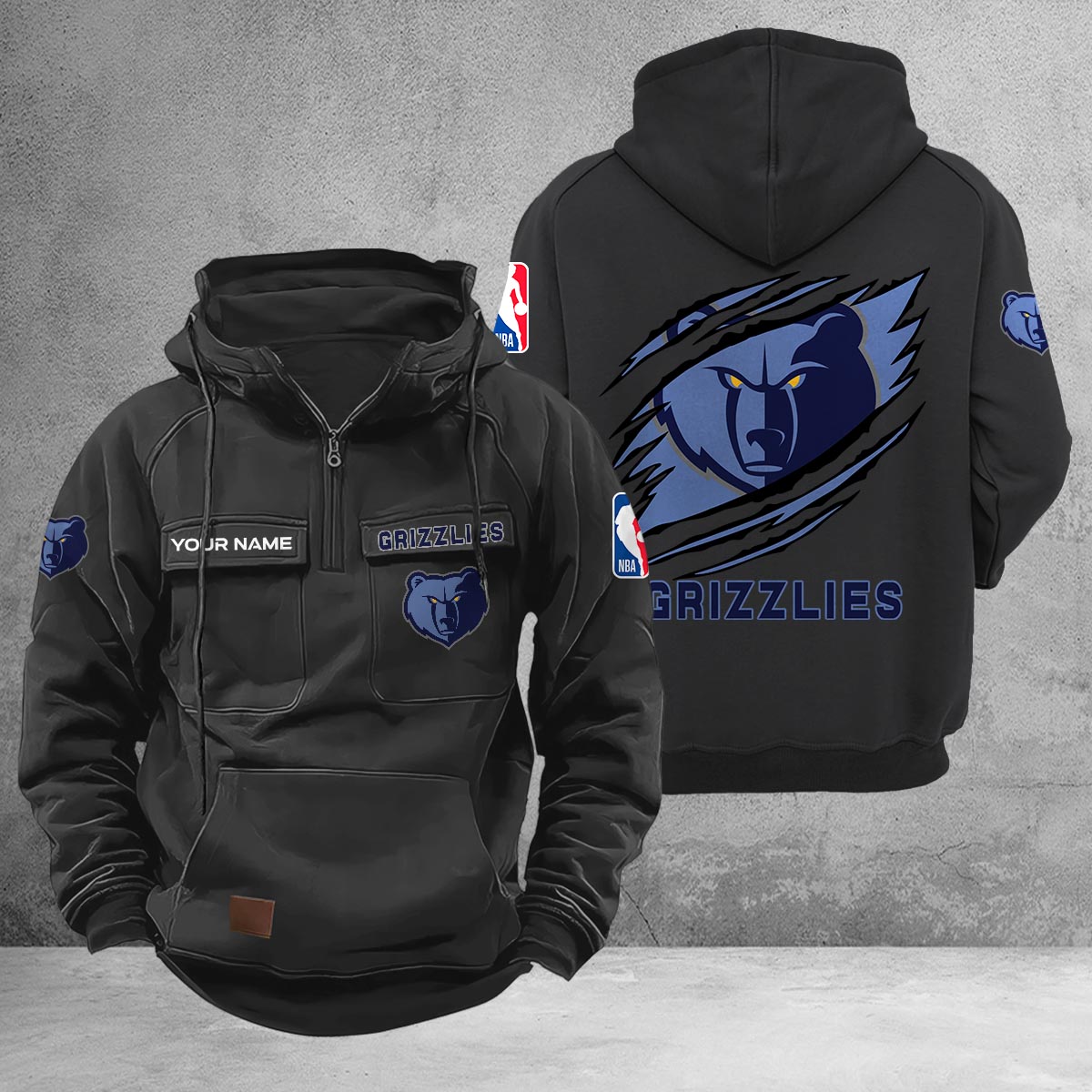 Memphis Grizzlies Multi-Pockets Zip-Up Hoodie - Famjoys Memphis Grizzlies Multi-Pockets Zip-Up Hoodie - Famjoys