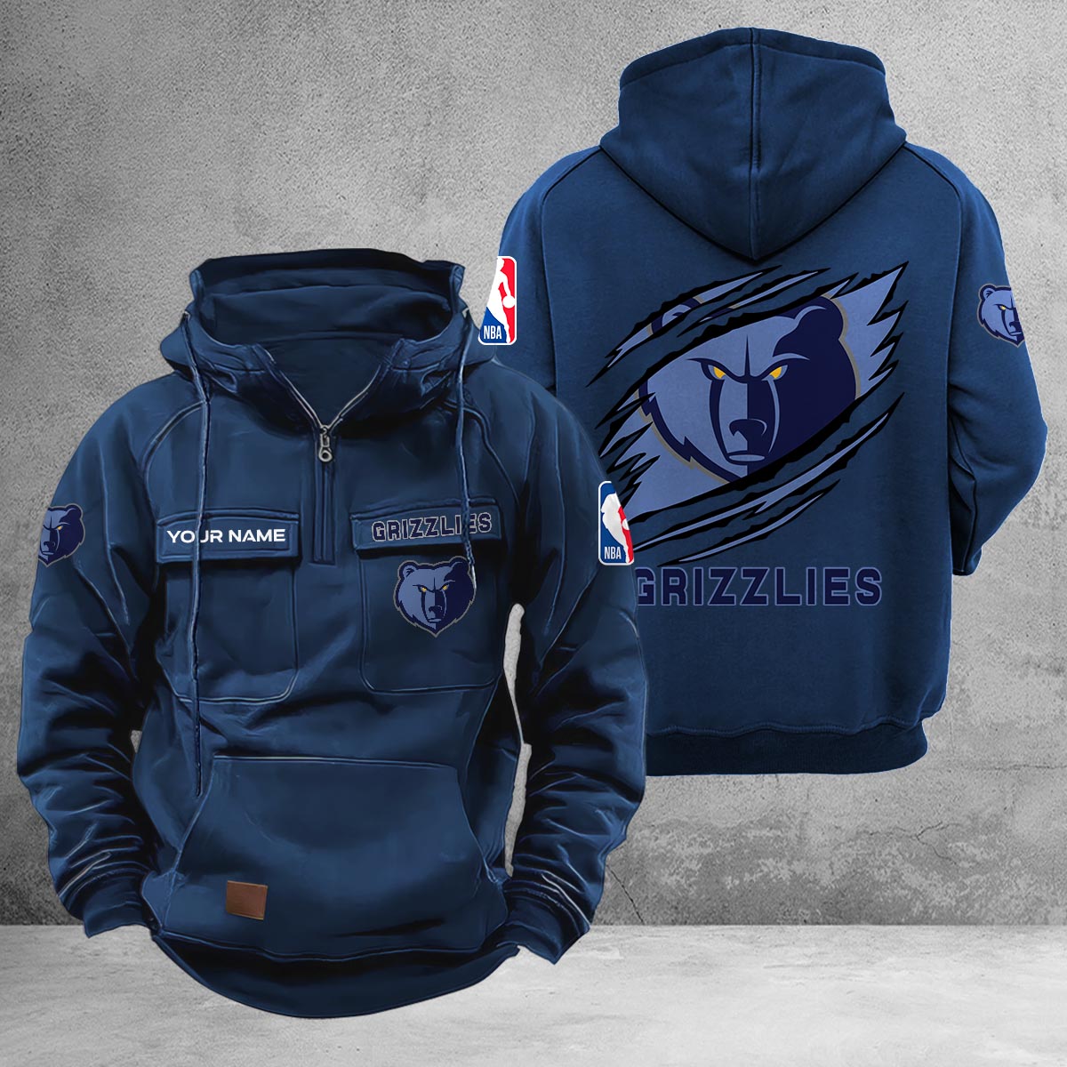 Memphis Grizzlies Multi-Pockets Zip-Up Hoodie - Famjoys Memphis Grizzlies Multi-Pockets Zip-Up Hoodie - Famjoys