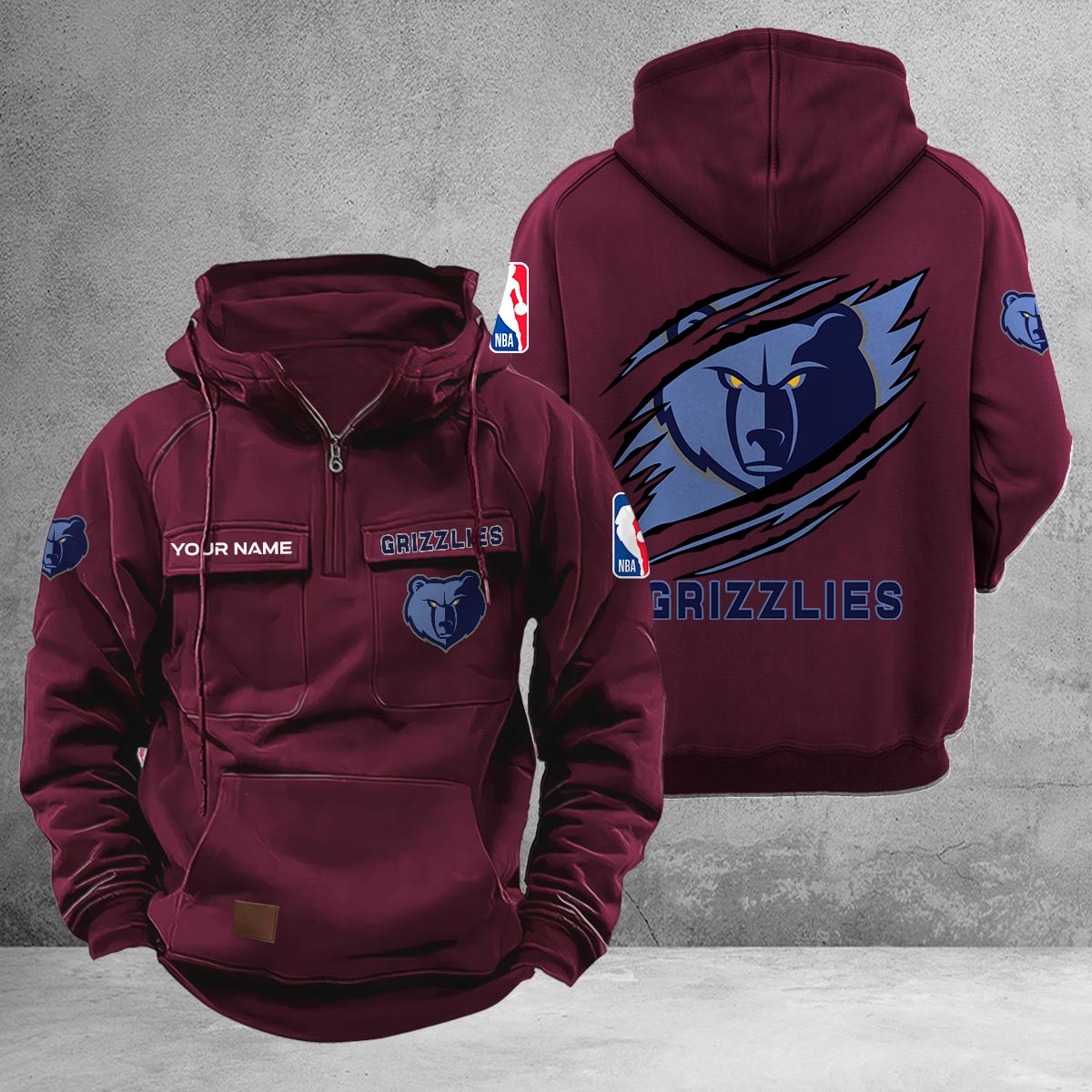 Memphis Grizzlies Multi-Pockets Zip-Up Hoodie - Famjoys Memphis Grizzlies Multi-Pockets Zip-Up Hoodie - Famjoys