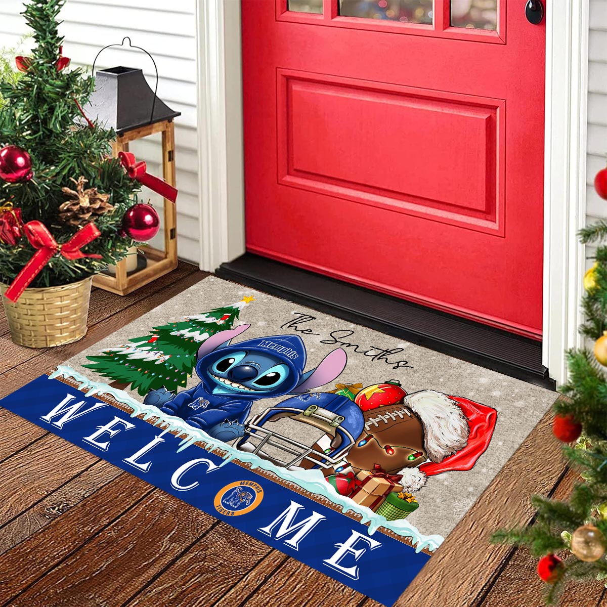 Memphis Tigers Cute Stitch Christmas Doormat - Famjoys Memphis Tigers Cute Stitch Christmas Doormat - Famjoys