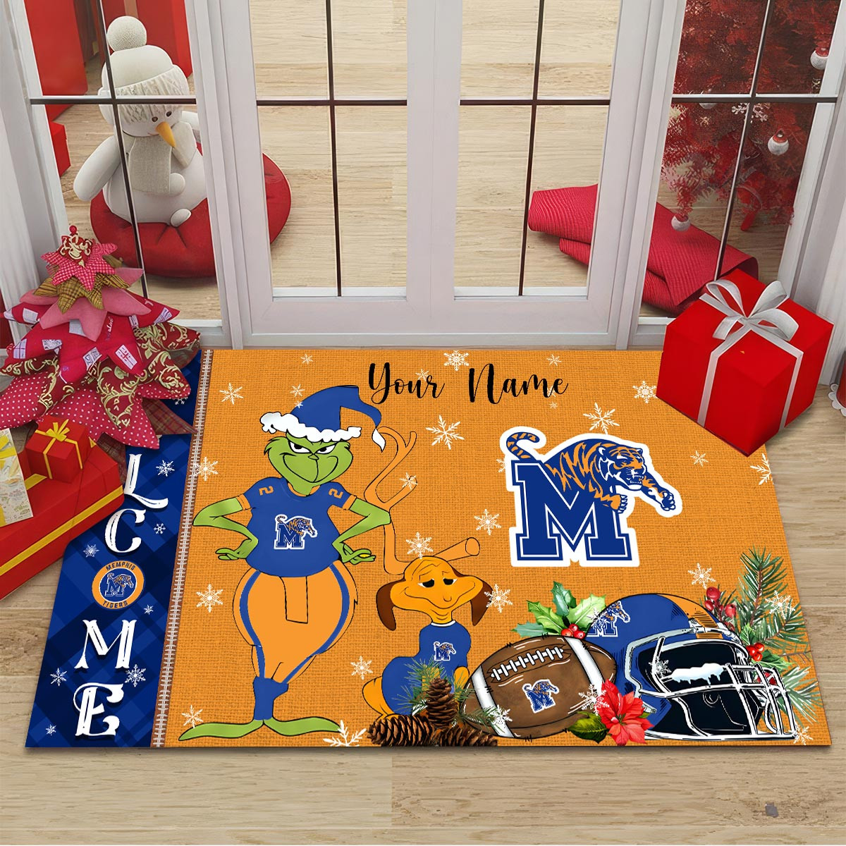 Memphis Tigers Grinch Christmas Welcome Football Doormat - Famjoys Memphis Tigers Grinch Christmas Welcome Football Doormat - Famjoys