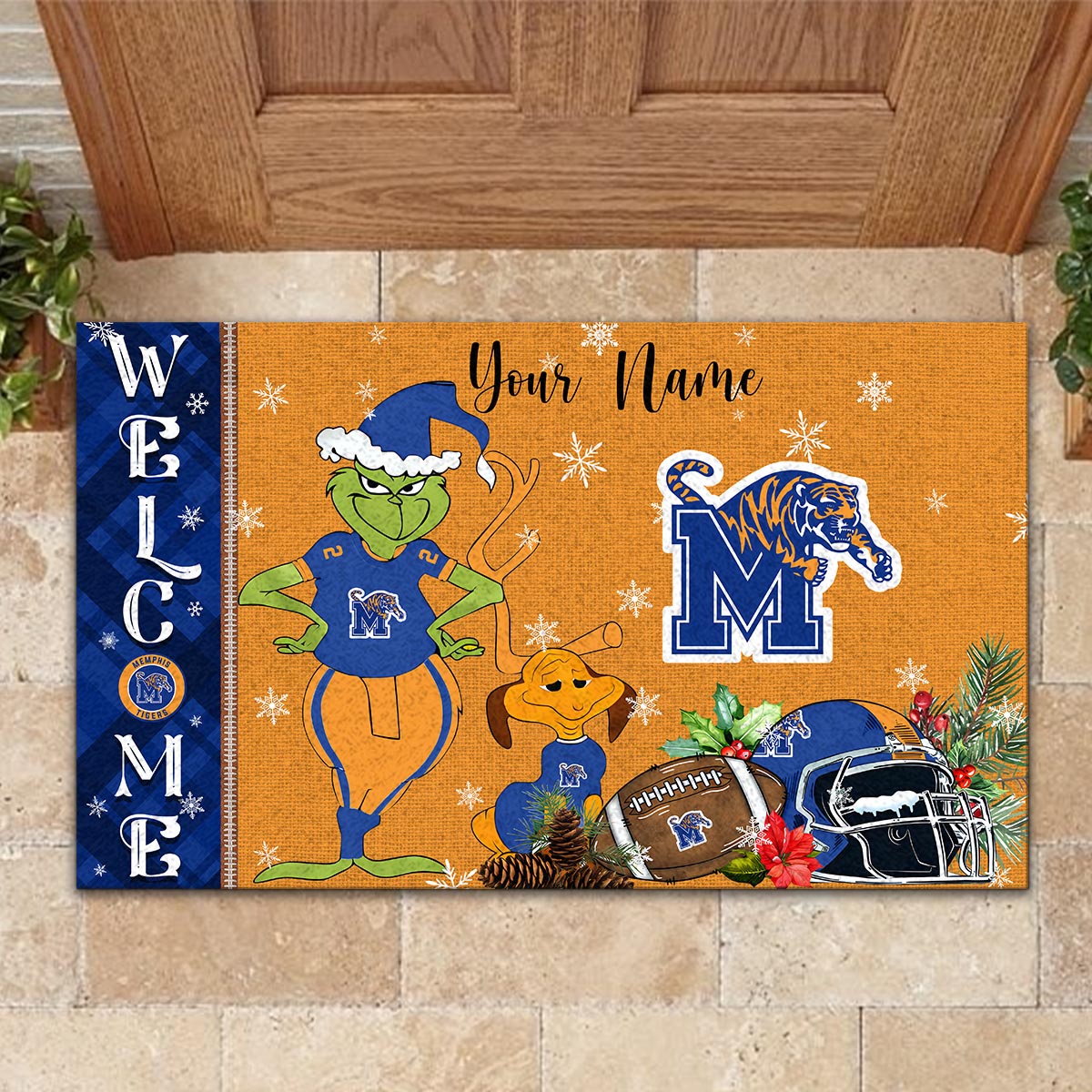 Memphis Tigers Grinch Christmas Welcome Football Doormat - Famjoys Memphis Tigers Grinch Christmas Welcome Football Doormat - Famjoys
