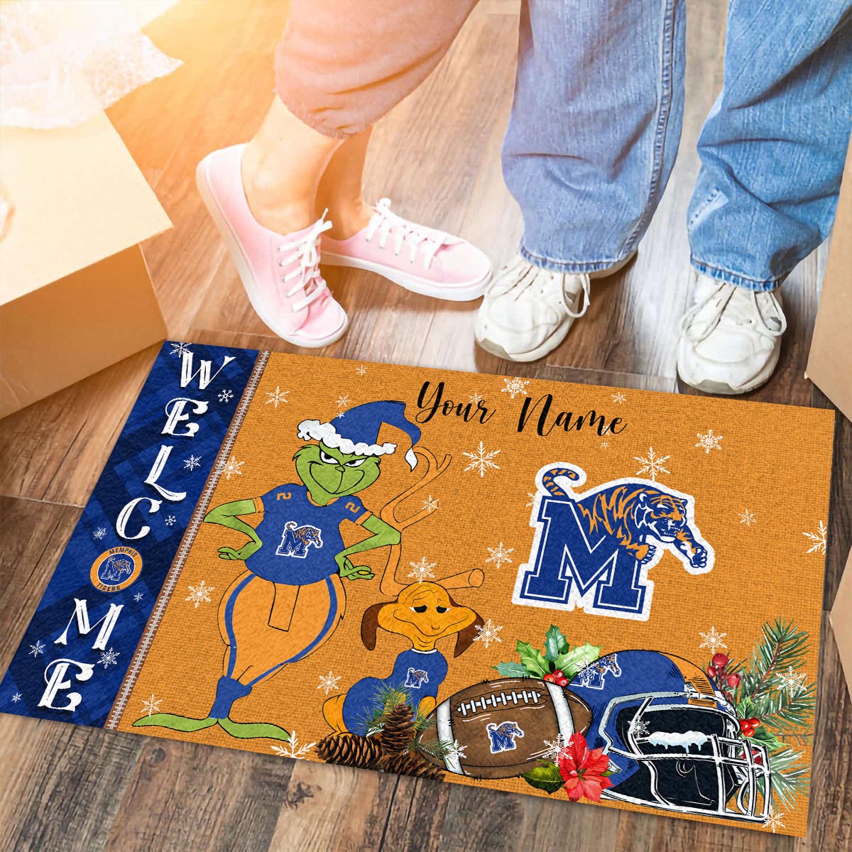 Memphis Tigers Grinch Christmas Welcome Football Doormat - Famjoys Memphis Tigers Grinch Christmas Welcome Football Doormat - Famjoys