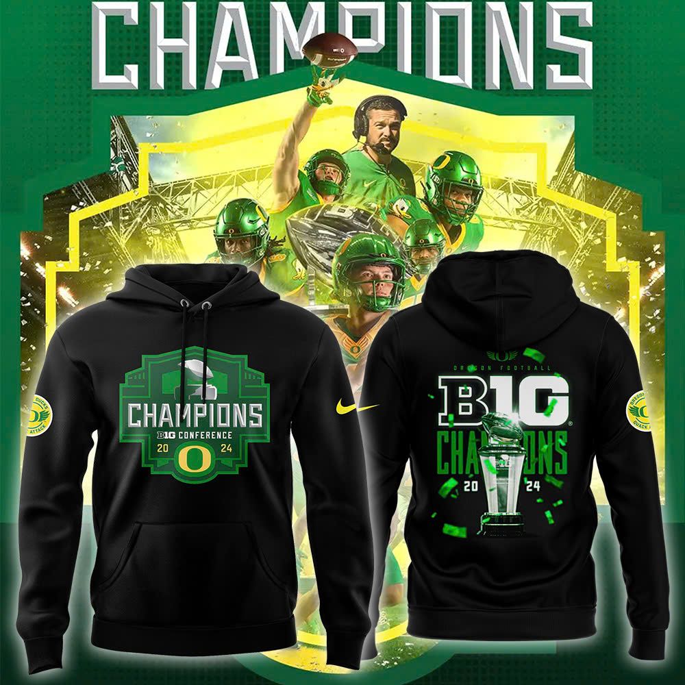 Men's Black Oregon Ducks 2024 Big Ten Football Conference Champions Hoodie - Famjoys Men's Black Oregon Ducks 2024 Big Ten Football Conference Champions Hoodie - Famjoys