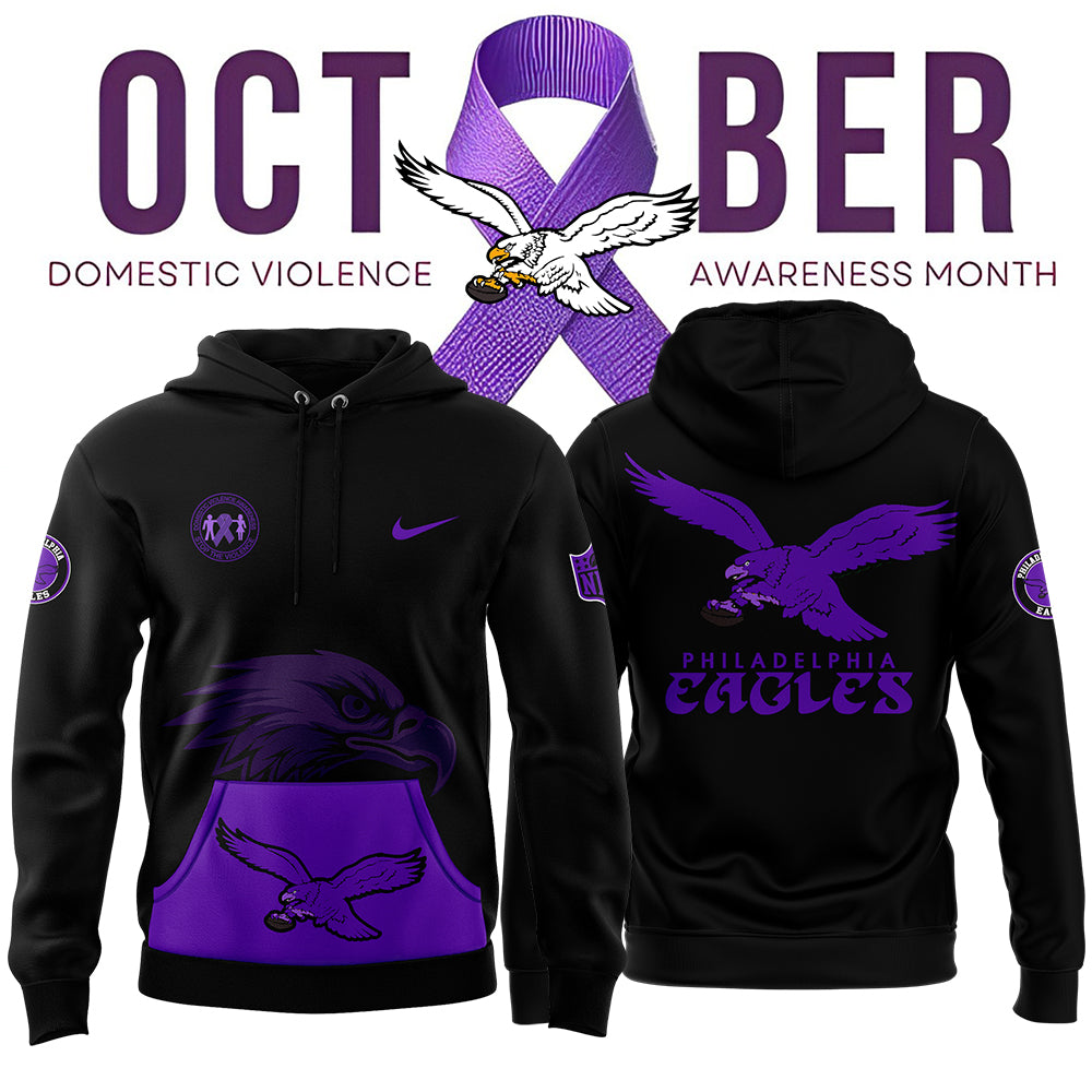 Men's Black Philadelphia Eagles 2024 Domestic Violence Awareness Month Hoodie - Famjoys Men's Black Philadelphia Eagles 2024 Domestic Violence Awareness Month Hoodie - Famjoys