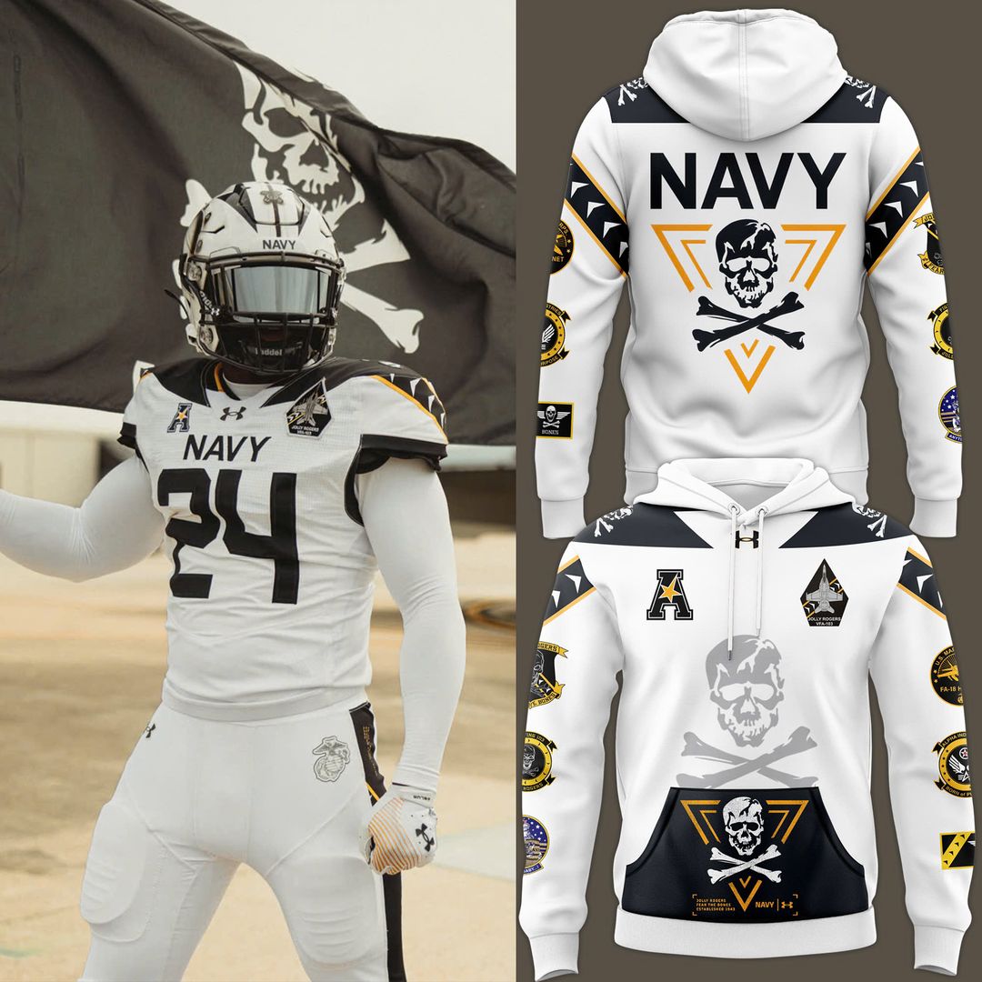 Men's Under Armour White Navy Midshipmen 2024 Rivalry Shield Fleece Pullover Hoodie - Famjoys Men's Under Armour White Navy Midshipmen 2024 Rivalry Shield Fleece Pullover Hoodie - Famjoys