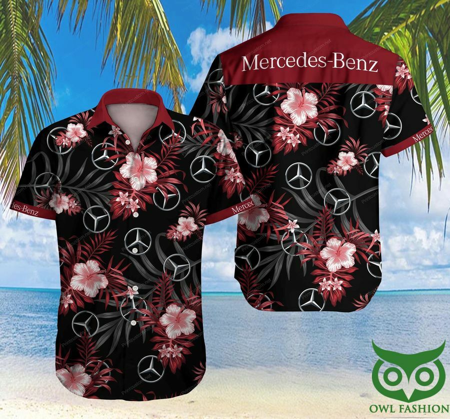 Mercedes Benz Floral Dark Red And Black Hawaiian Shirt - Famjoys Mercedes Benz Floral Dark Red And Black Hawaiian Shirt - Famjoys