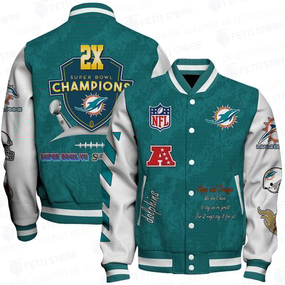 Miami Dolphins 2X Champions Print Varsity Jacket SFAT V9 - Famjoys Miami Dolphins 2X Champions Print Varsity Jacket SFAT V9 - Famjoys
