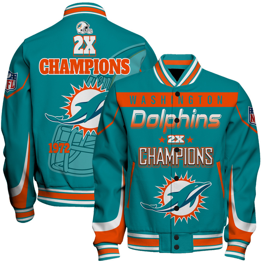Miami Dolphins 2X Super Bowl Champions Varsity Jacket - Famjoys Miami Dolphins 2X Super Bowl Champions Varsity Jacket - Famjoys