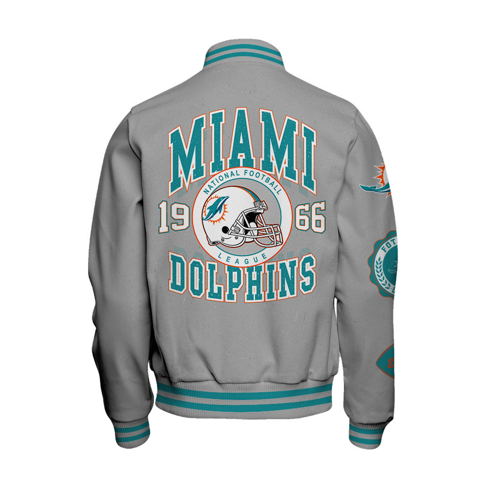 Miami Dolphins - Feel The Power Unisex Varsity Jacket - Famjoys Miami Dolphins - Feel The Power Unisex Varsity Jacket - Famjoys
