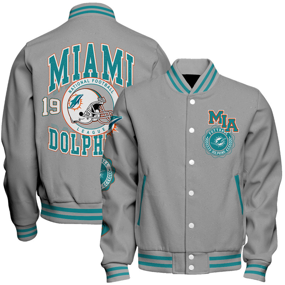 Miami Dolphins - Feel The Power Unisex Varsity Jacket - Famjoys Miami Dolphins - Feel The Power Unisex Varsity Jacket - Famjoys