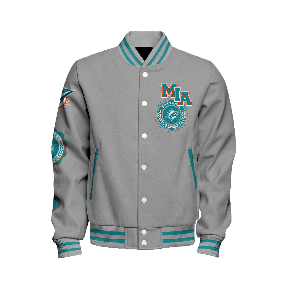 Miami Dolphins - Feel The Power Unisex Varsity Jacket - Famjoys Miami Dolphins - Feel The Power Unisex Varsity Jacket - Famjoys