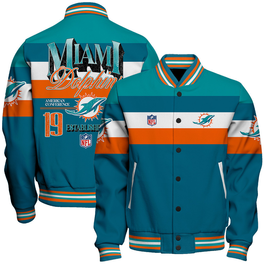 Miami Dolphins - Fire Burning Opponents Unisex Varsity Jacket - Famjoys Miami Dolphins - Fire Burning Opponents Unisex Varsity Jacket - Famjoys