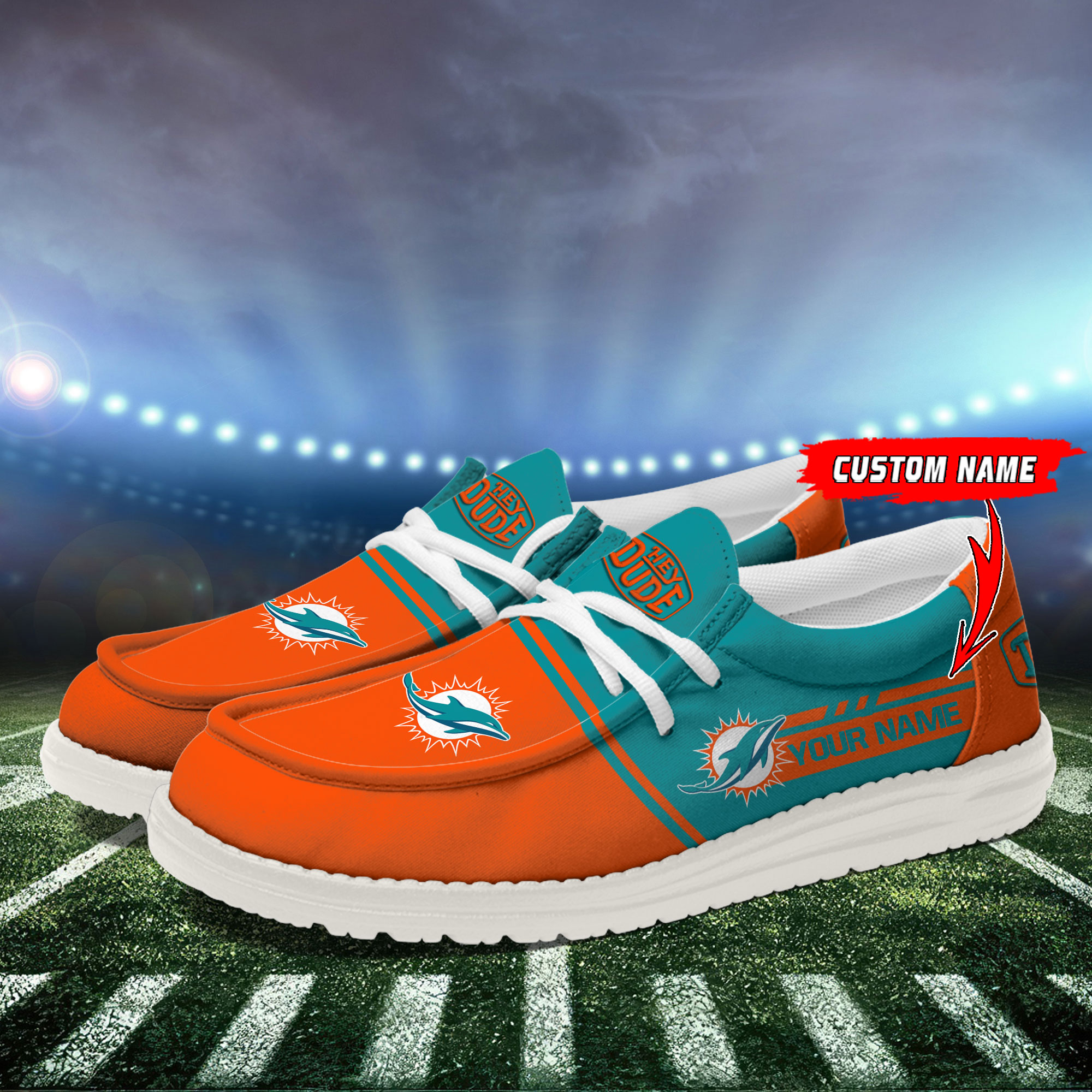 Miami Dolphins Football Hey Dude Canvas Loafer Shoes – Custom Name - Famjoys Miami Dolphins Football Hey Dude Canvas Loafer Shoes – Custom Name - Famjoys