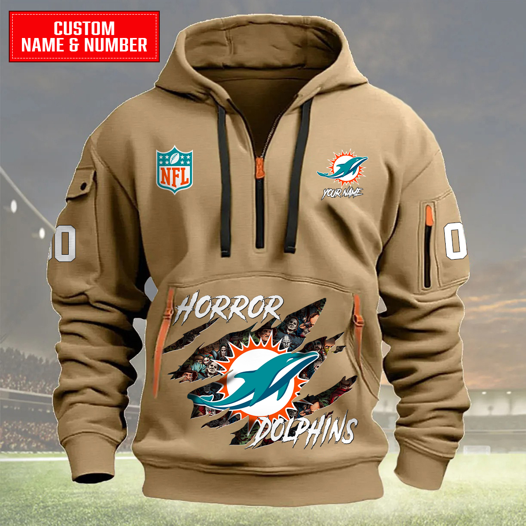 Miami Dolphins Halloween Horror Collection Personalize Quarter Zip Hoodie AZCAQZH000028 - Famjoys Miami Dolphins Halloween Horror Collection Personalize Quarter Zip Hoodie AZCAQZH000028 - Famjoys