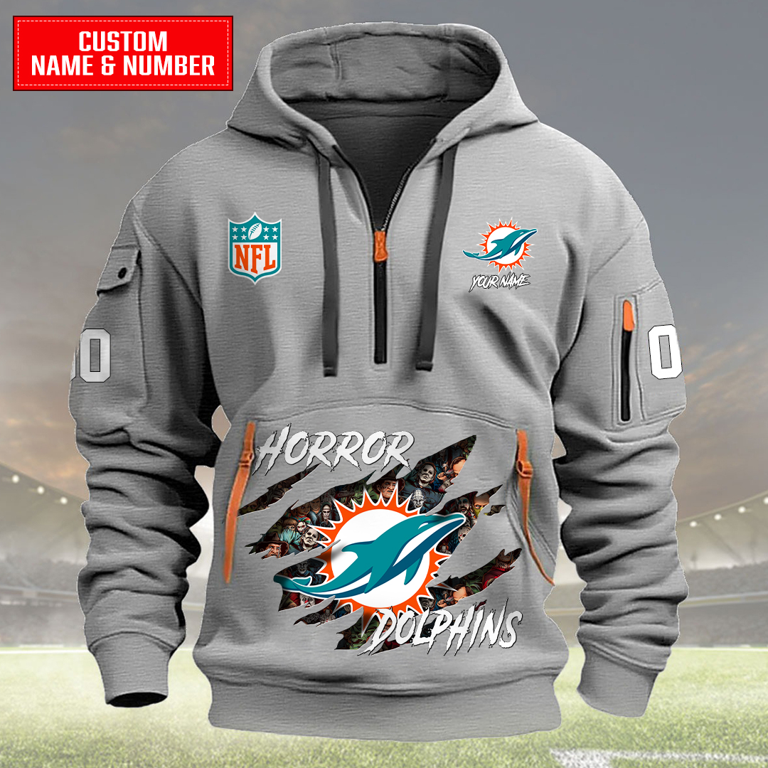 Miami Dolphins Halloween Horror Collection Personalize Quarter Zip Hoodie AZCAQZH000028 - Famjoys Miami Dolphins Halloween Horror Collection Personalize Quarter Zip Hoodie AZCAQZH000028 - Famjoys