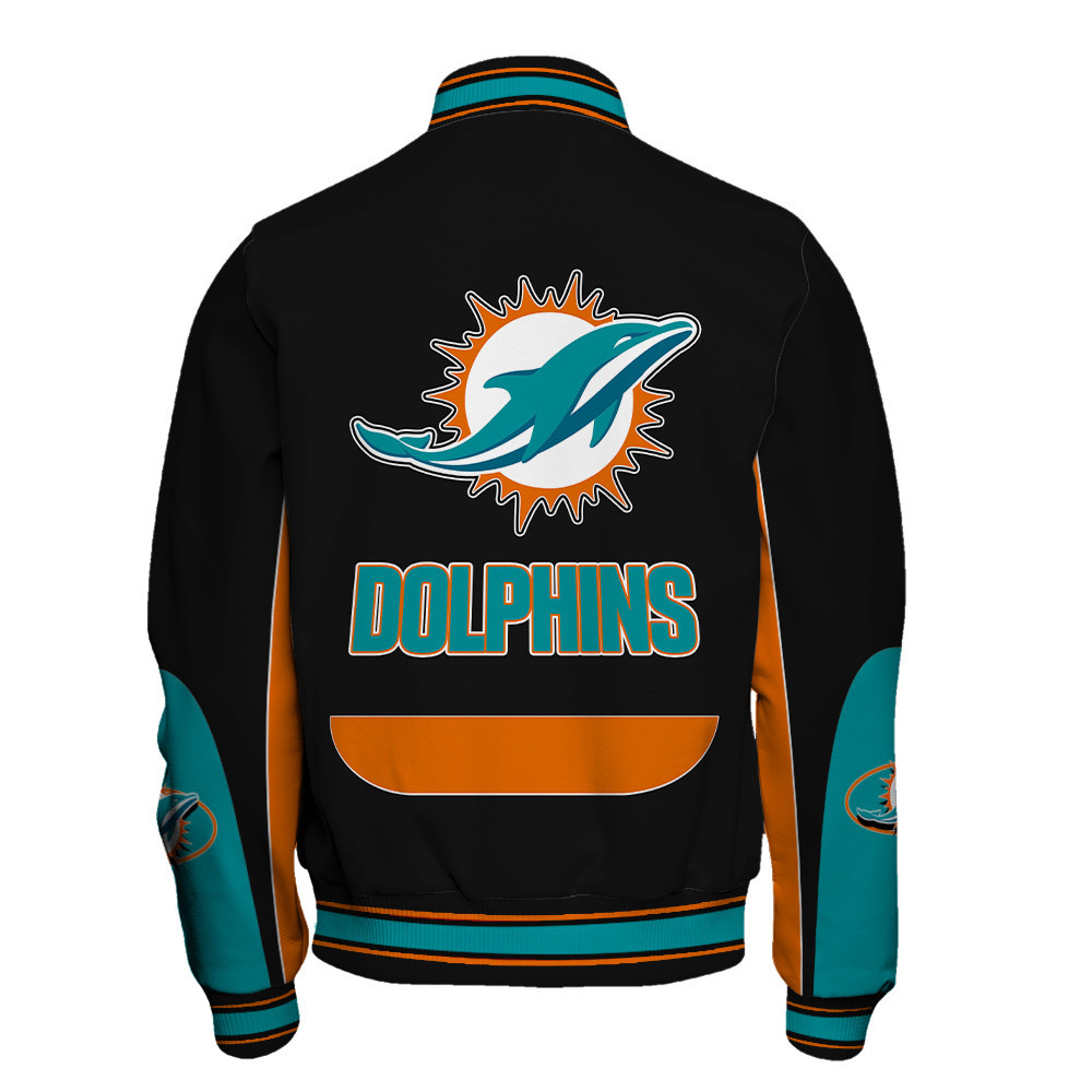 Miami Dolphins - In Sync With The Home Team Unisex Varsity Jacket - Famjoys Miami Dolphins - In Sync With The Home Team Unisex Varsity Jacket - Famjoys