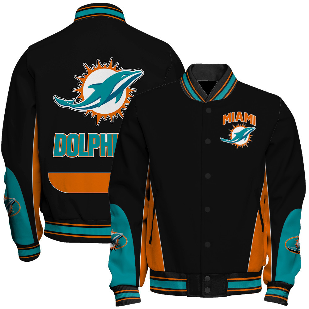 Miami Dolphins - In Sync With The Home Team Unisex Varsity Jacket - Famjoys Miami Dolphins - In Sync With The Home Team Unisex Varsity Jacket - Famjoys