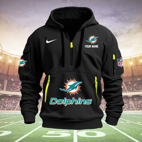 Miami Dolphins New Personalized Quarter Zip Hoodie AZBTQZH000005 - Famjoys Miami Dolphins New Personalized Quarter Zip Hoodie AZBTQZH000005 - Famjoys