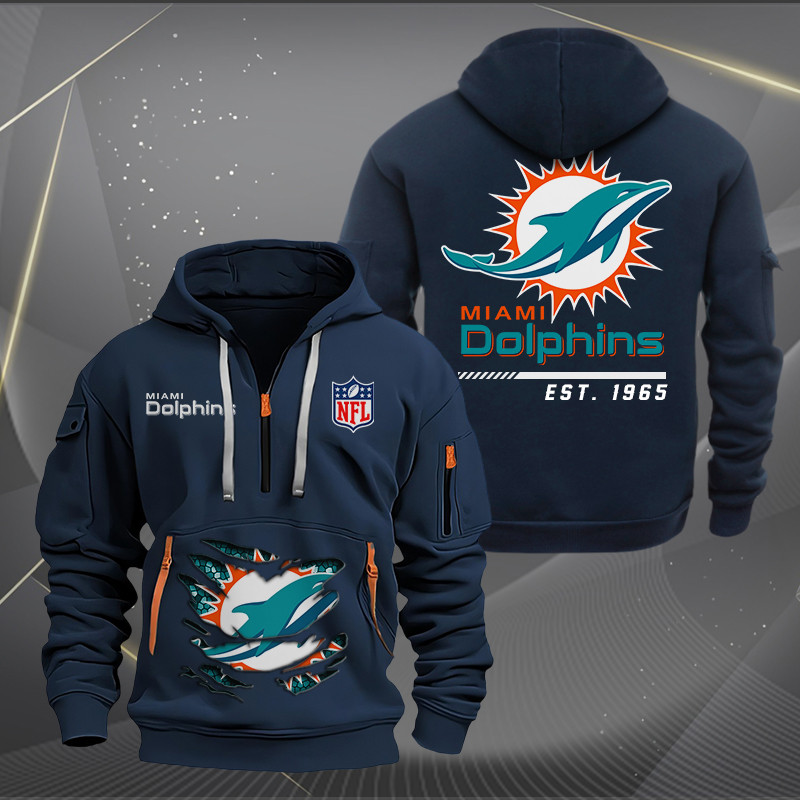 Miami Dolphins New Personalized Quarter Zip Hoodie AZBTQZH000114 - Famjoys Miami Dolphins New Personalized Quarter Zip Hoodie AZBTQZH000114 - Famjoys