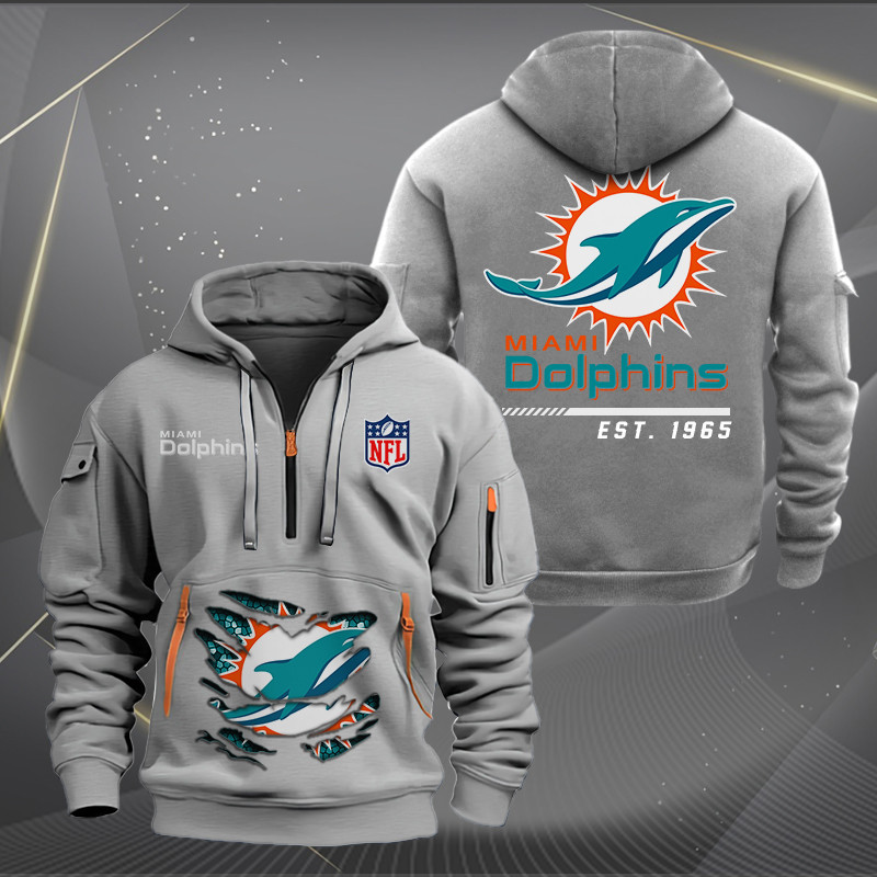 Miami Dolphins New Personalized Quarter Zip Hoodie AZBTQZH000114 - Famjoys Miami Dolphins New Personalized Quarter Zip Hoodie AZBTQZH000114 - Famjoys