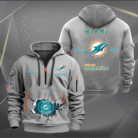 Miami Dolphins New Personalized Quarter Zip Hoodie AZBTQZH000133 - Famjoys Miami Dolphins New Personalized Quarter Zip Hoodie AZBTQZH000133 - Famjoys