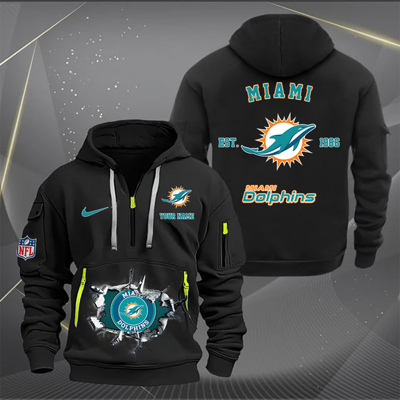 Miami Dolphins New Personalized Quarter Zip Hoodie AZBTQZH000133 - Famjoys Miami Dolphins New Personalized Quarter Zip Hoodie AZBTQZH000133 - Famjoys