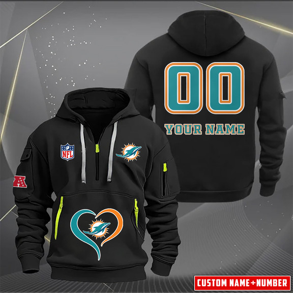 Miami Dolphins New Personalized Quarter Zip Hoodie AZBTQZH000146 - Famjoys Miami Dolphins New Personalized Quarter Zip Hoodie AZBTQZH000146 - Famjoys