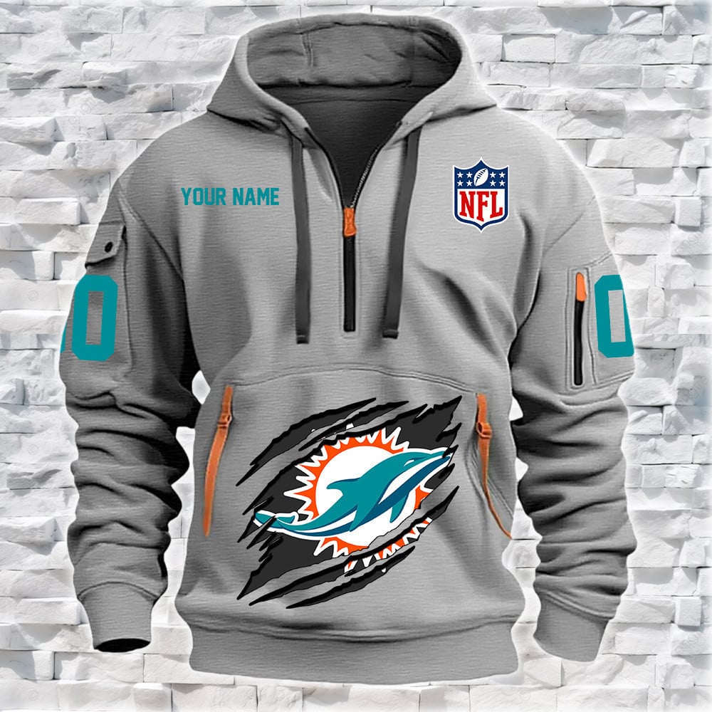 Miami Dolphins New Personalized Quarter Zip Hoodie NA008 - Famjoys Miami Dolphins New Personalized Quarter Zip Hoodie NA008 - Famjoys