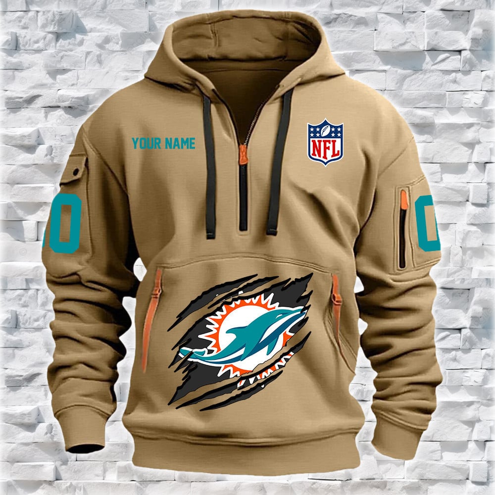 Miami Dolphins New Personalized Quarter Zip Hoodie NA008 - Famjoys Miami Dolphins New Personalized Quarter Zip Hoodie NA008 - Famjoys