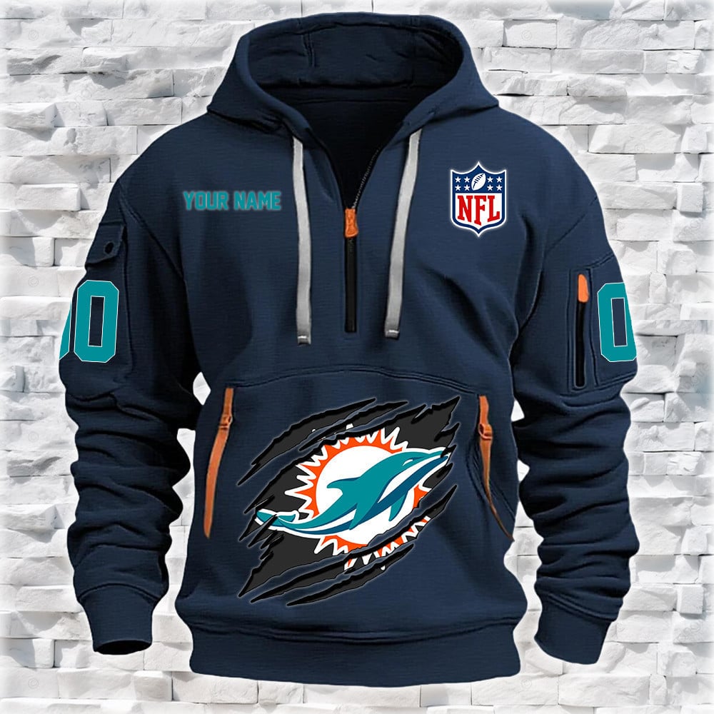 Miami Dolphins New Personalized Quarter Zip Hoodie NA008 - Famjoys Miami Dolphins New Personalized Quarter Zip Hoodie NA008 - Famjoys