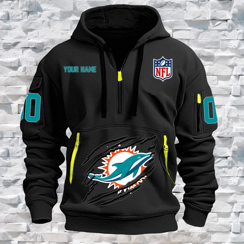 Miami Dolphins New Personalized Quarter Zip Hoodie NA008 - Famjoys Miami Dolphins New Personalized Quarter Zip Hoodie NA008 - Famjoys
