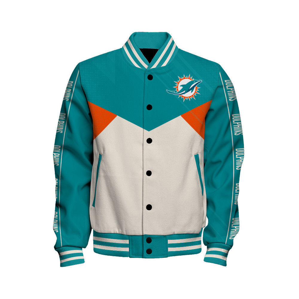 Miami Dolphins - Personality, Outstanding Unisex Varsity Jacket - Famjoys Miami Dolphins - Personality, Outstanding Unisex Varsity Jacket - Famjoys