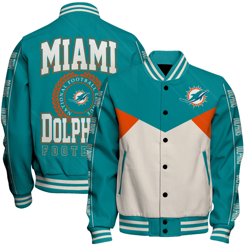 Miami Dolphins - Personality, Outstanding Unisex Varsity Jacket - Famjoys Miami Dolphins - Personality, Outstanding Unisex Varsity Jacket - Famjoys