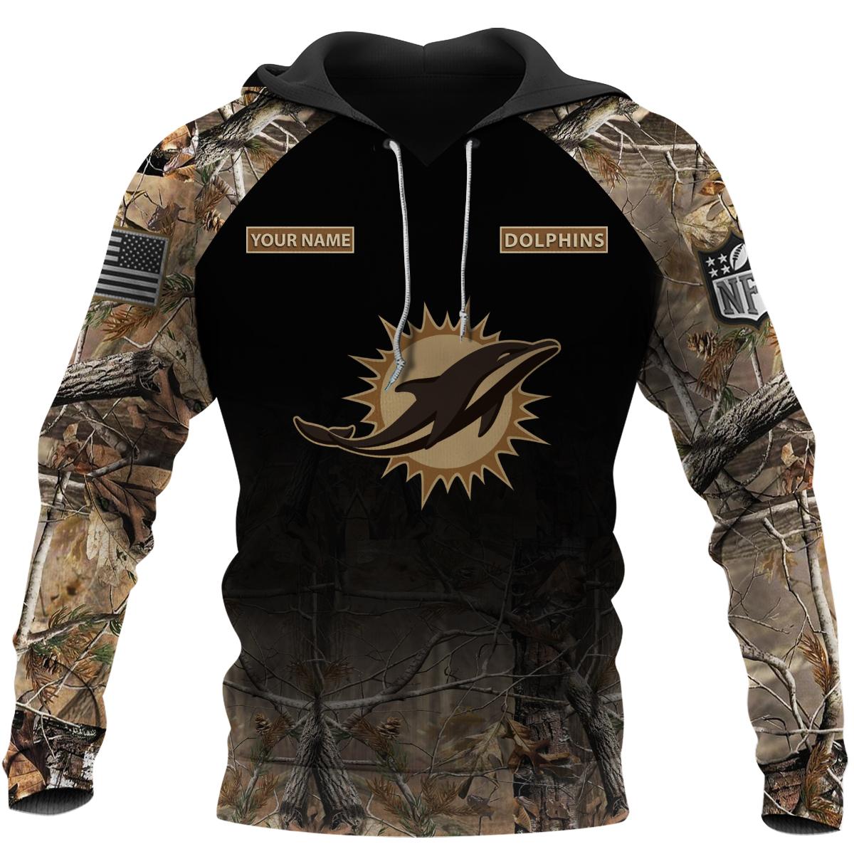 Miami Dolphins Personalized Hunting Camo Hoodie,T-Shirt, Sweatshirt, Zipper - Famjoys Miami Dolphins Personalized Hunting Camo Hoodie,T-Shirt, Sweatshirt, Zipper - Famjoys