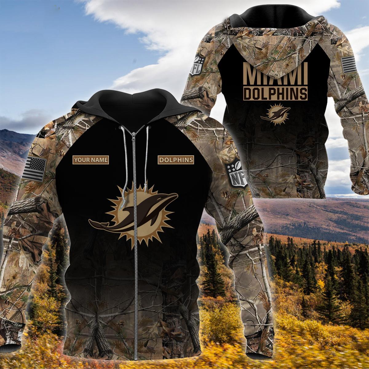 Miami Dolphins Personalized Hunting Camo Hoodie,T-Shirt, Sweatshirt, Zipper - Famjoys Miami Dolphins Personalized Hunting Camo Hoodie,T-Shirt, Sweatshirt, Zipper - Famjoys