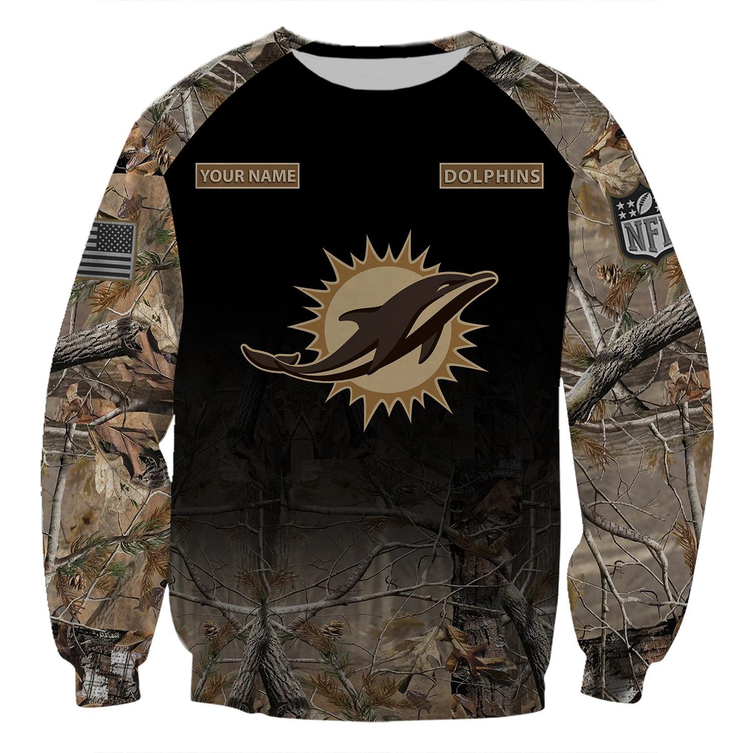 Miami Dolphins Personalized Hunting Camo Hoodie,T-Shirt, Sweatshirt, Zipper - Famjoys Miami Dolphins Personalized Hunting Camo Hoodie,T-Shirt, Sweatshirt, Zipper - Famjoys