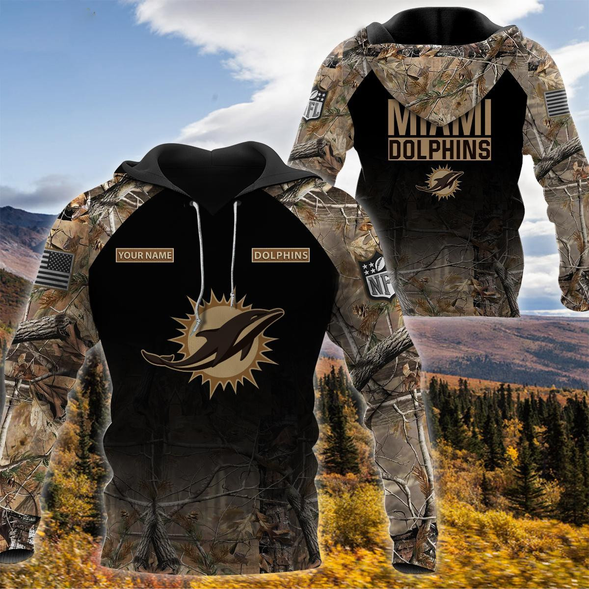 Miami Dolphins Personalized Hunting Camo Hoodie,T-Shirt, Sweatshirt, Zipper - Famjoys Miami Dolphins Personalized Hunting Camo Hoodie,T-Shirt, Sweatshirt, Zipper - Famjoys