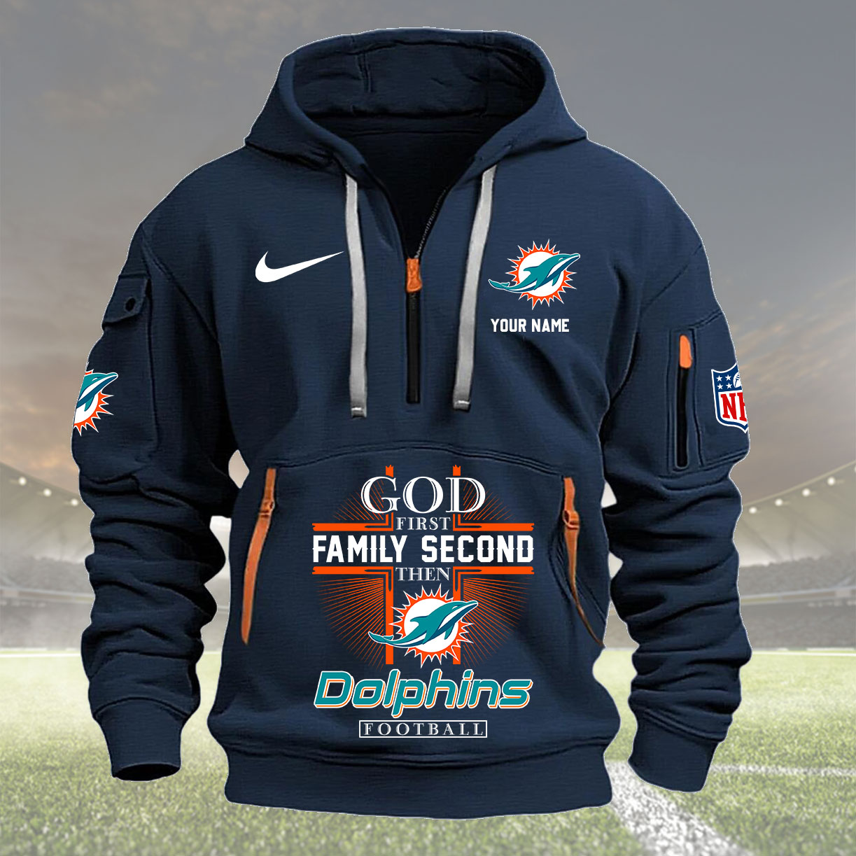 Miami Dolphins Personalized Quarter Zip Hoodie New Collection AZBTQZH000257 - Famjoys Miami Dolphins Personalized Quarter Zip Hoodie New Collection AZBTQZH000257 - Famjoys